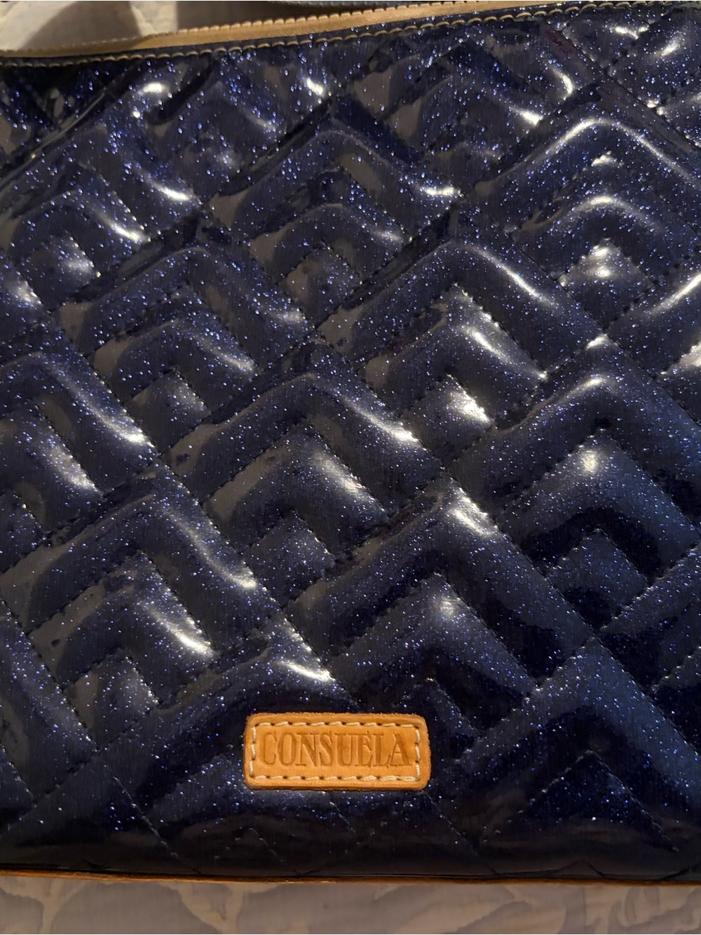 Sparkle Quilted Navy Crossbody with Striped Strap - Picture 2 of 5